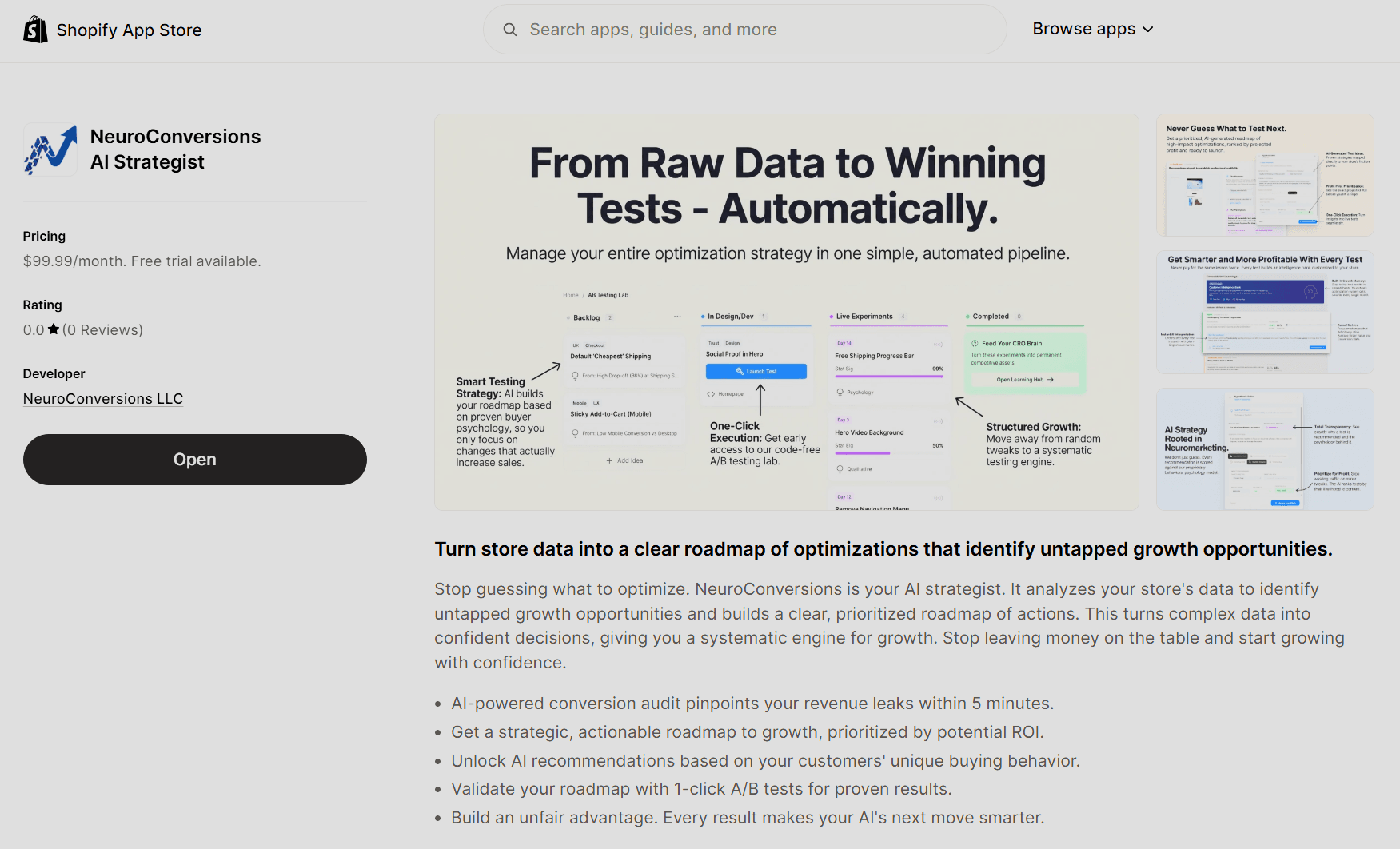 NeuroConversions AI Strategist on the Official Shopify App Store