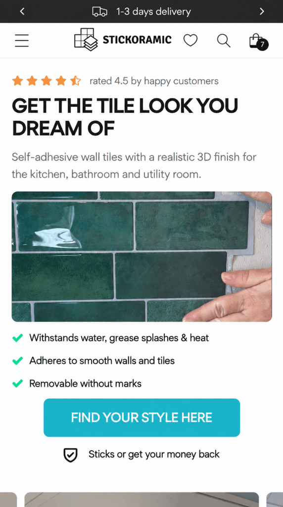 Stickoramic Baseline Control - Generic tile title with passive find your style button