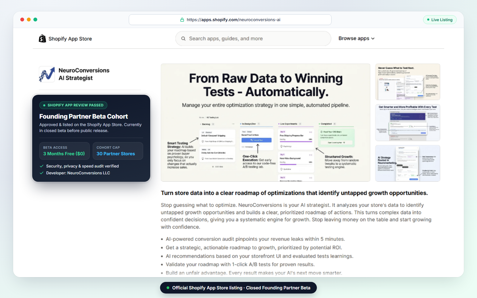 NeuroConversions AI Strategist on the Official Shopify App Store